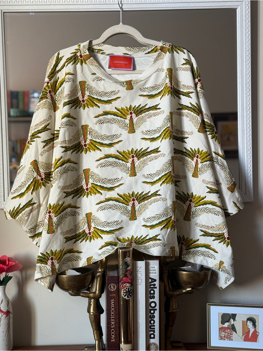 LA DoubleJ Cream Top with Olive and Mustard Botanical Print